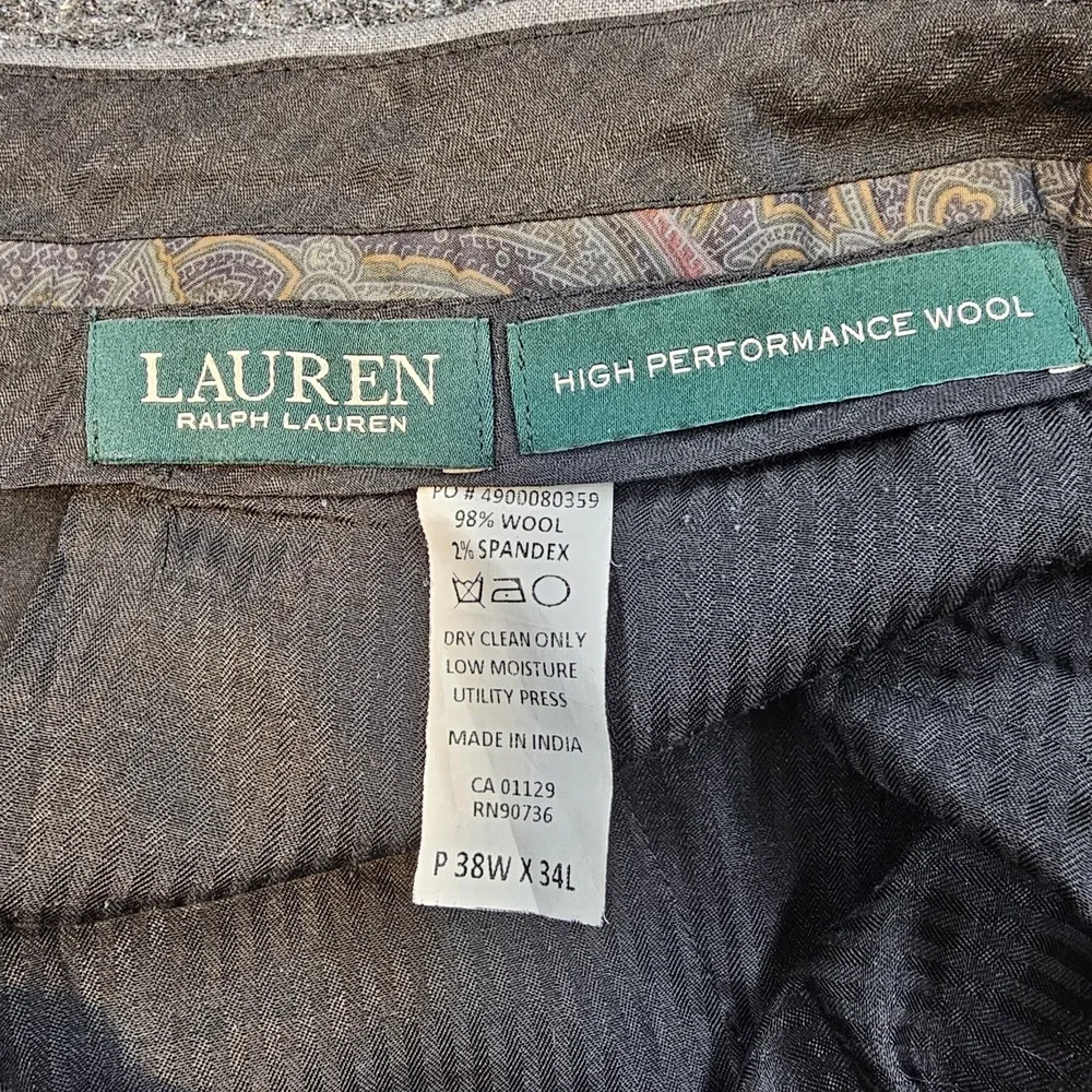 Lauren Ralph Lauren High‎ Performance Wool Stretch Dress Pants Gray 38x34